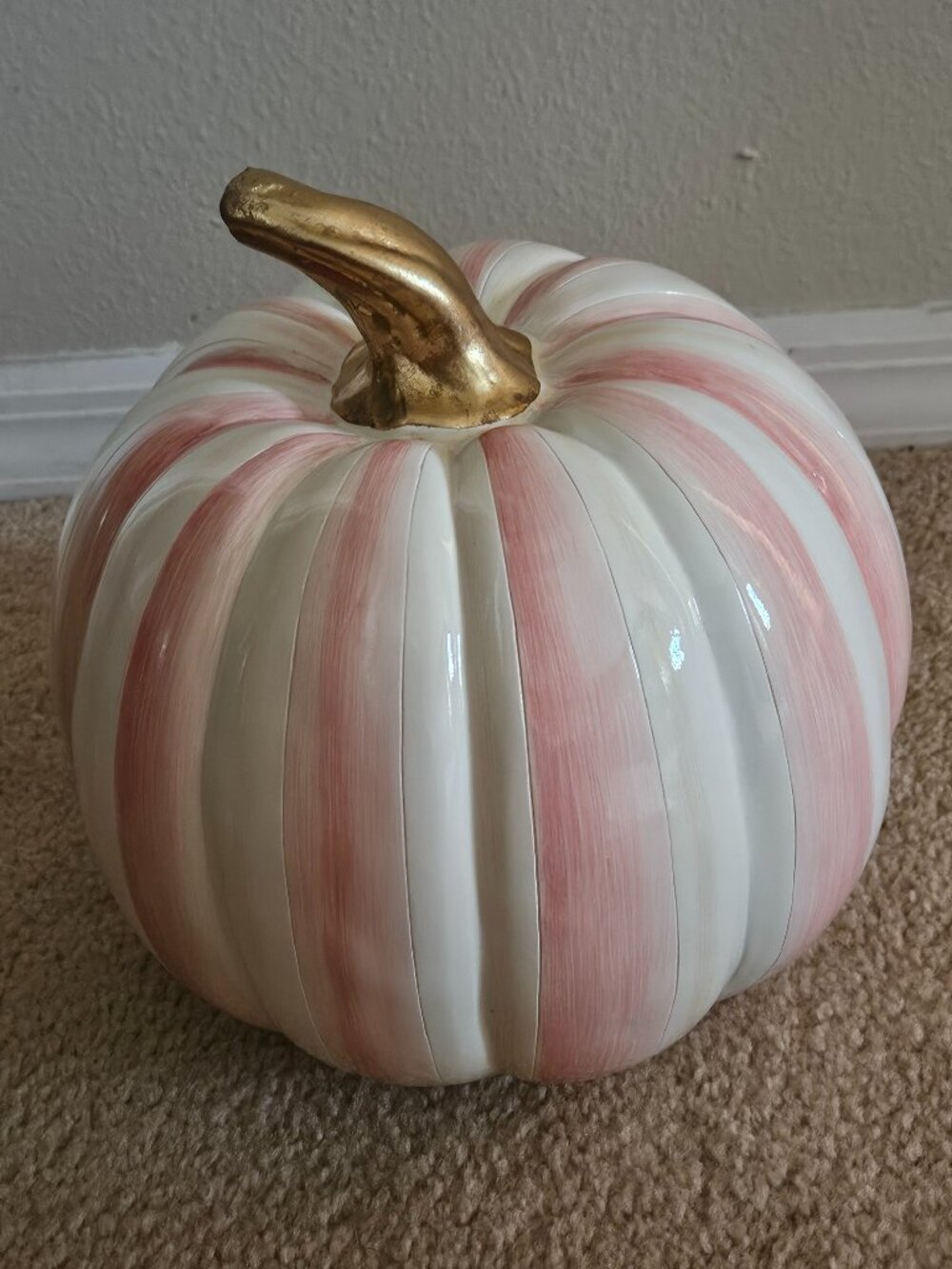 MACKENZIE CHILDS FAIRYTALE PINK ROSY CHECK HALLOWEEN THANKSGIVING MEDIUM PUMPKIN